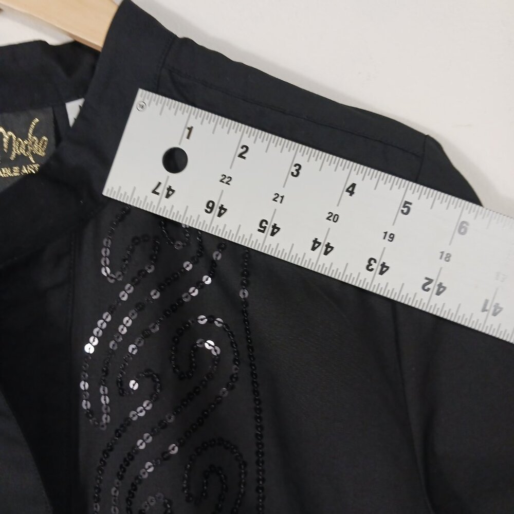 Bob Mackie NWT, Size Med., Black Button Down Shirt W/Sequins, Mandarin Collar - Picture 10 of 14